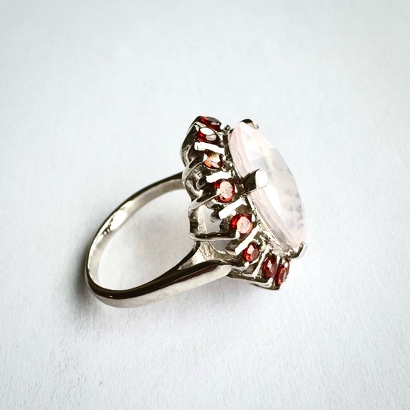 Natural 15 ct Not Enhanced Pink Rose Quartz 925 Sterling Silver Ring Sz 7.5 - Picture 2 of 5